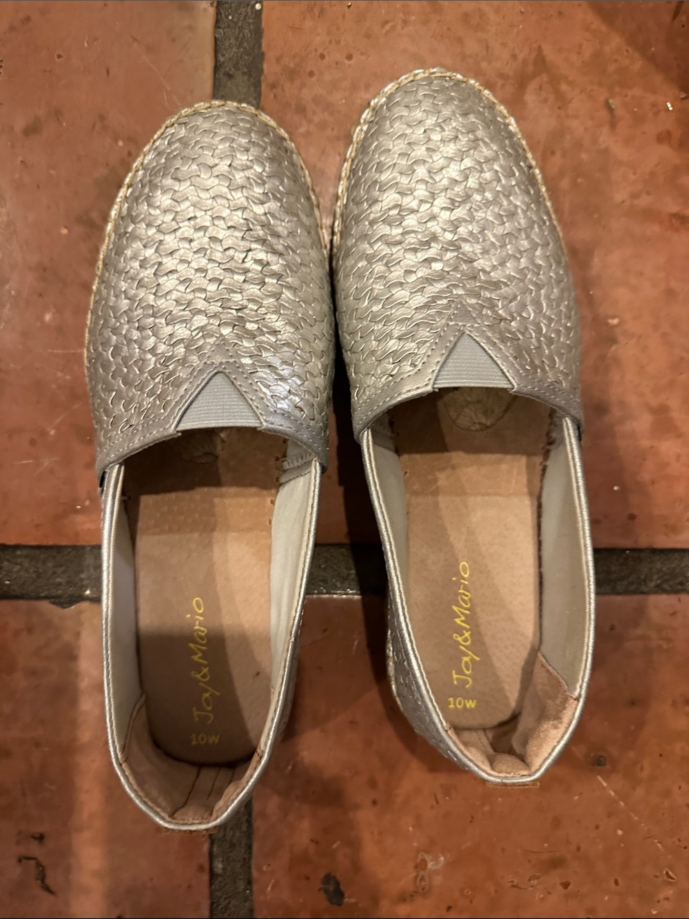 Silver Woven Slip-On Shoes - Women’s Casual Flats